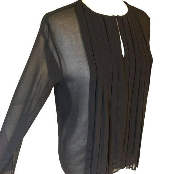 Mango Pleated Sheer Long Sleeved Blouse, Size L - Picture 2 of 8